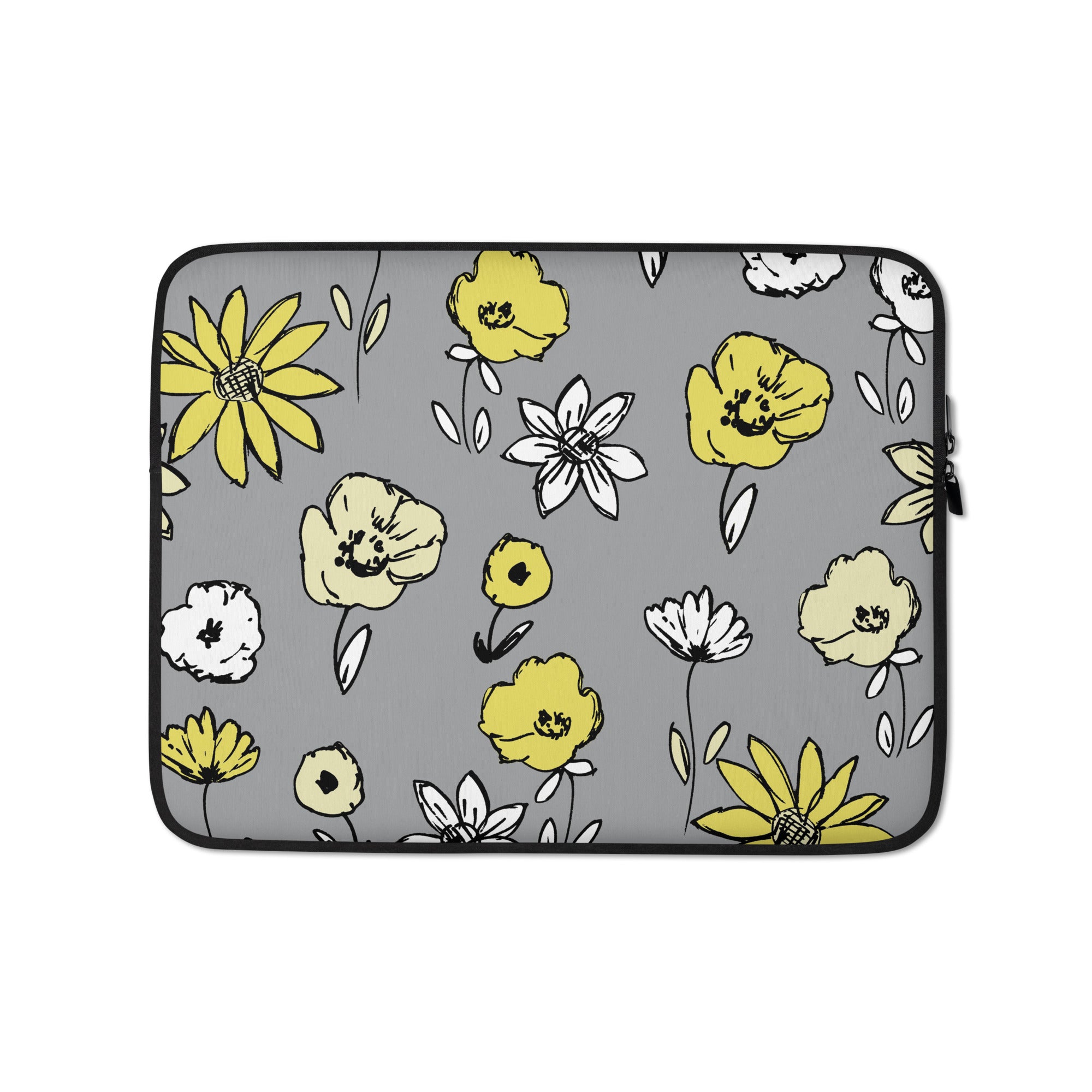 Yellow & Grey Wildflowers Laptop Sleeve - 13 Inch