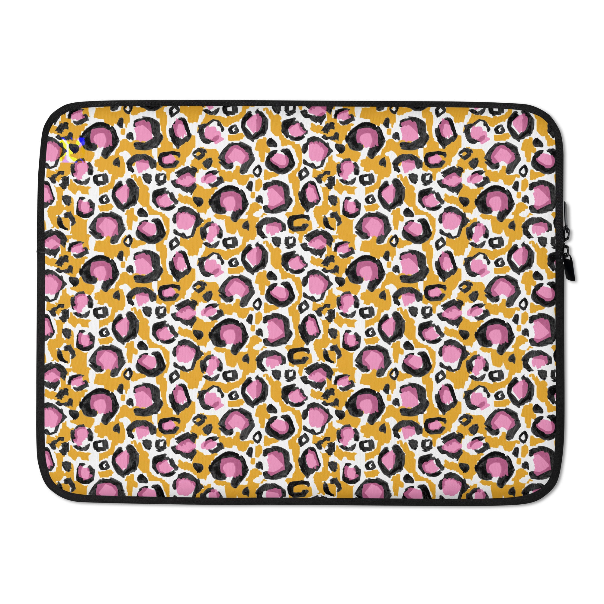 Pink & Yellow Leopard Print Laptop Sleeve - 15 Inch