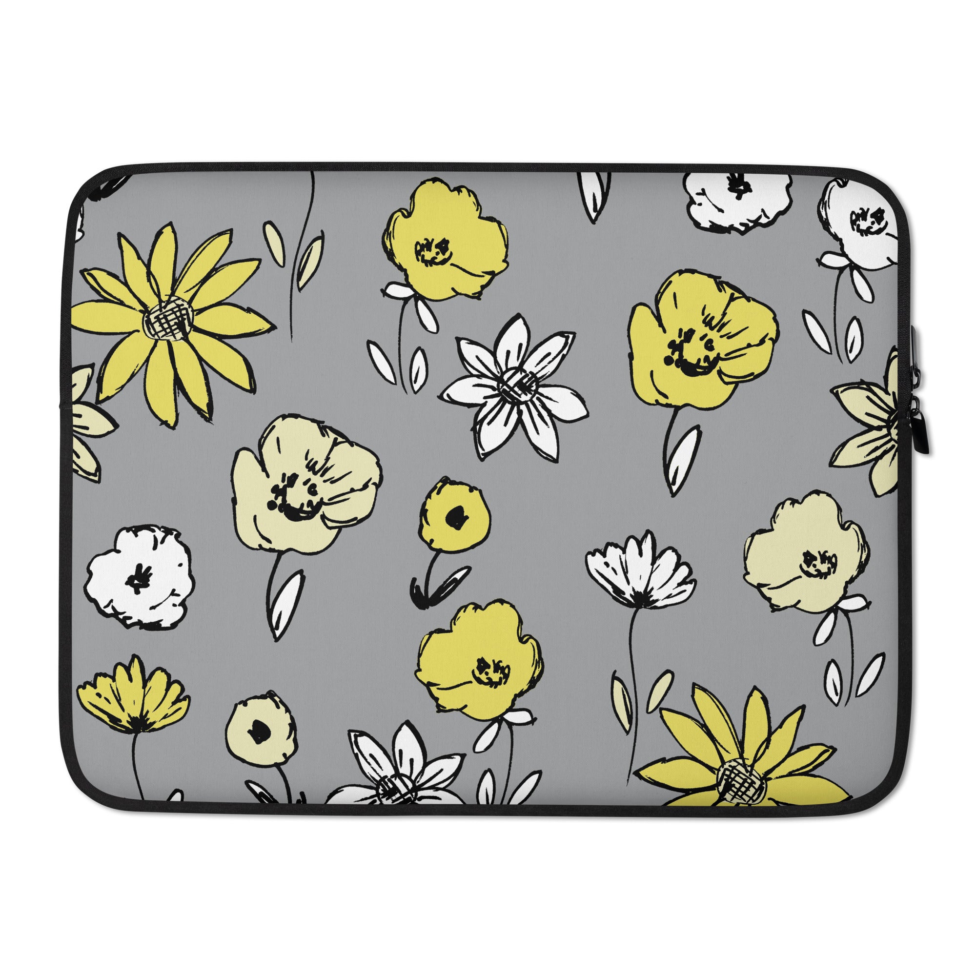 Yellow & Grey Wildflowers Laptop Sleeve - 15 Inch