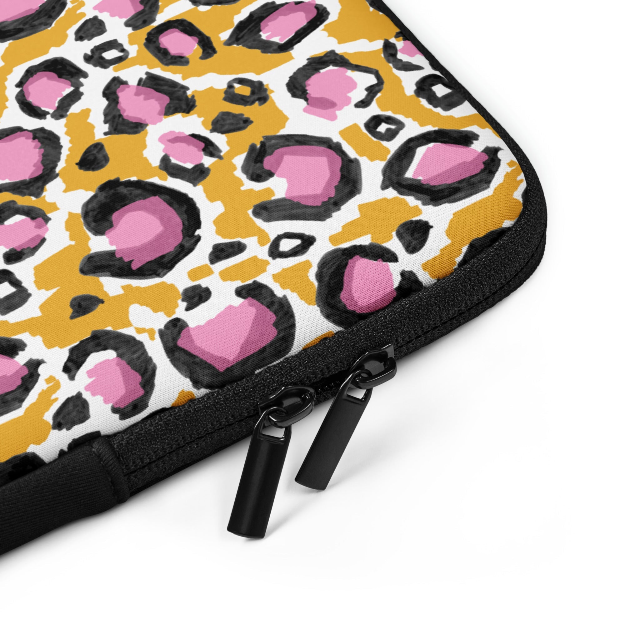 Pink & Yellow Leopard Print Laptop Sleeve - 15 Inch