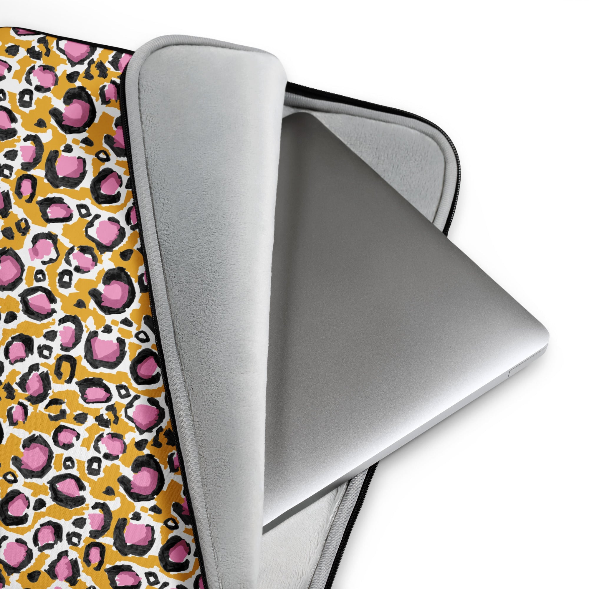 Pink & Yellow Leopard Print Laptop Sleeve - 15 Inch